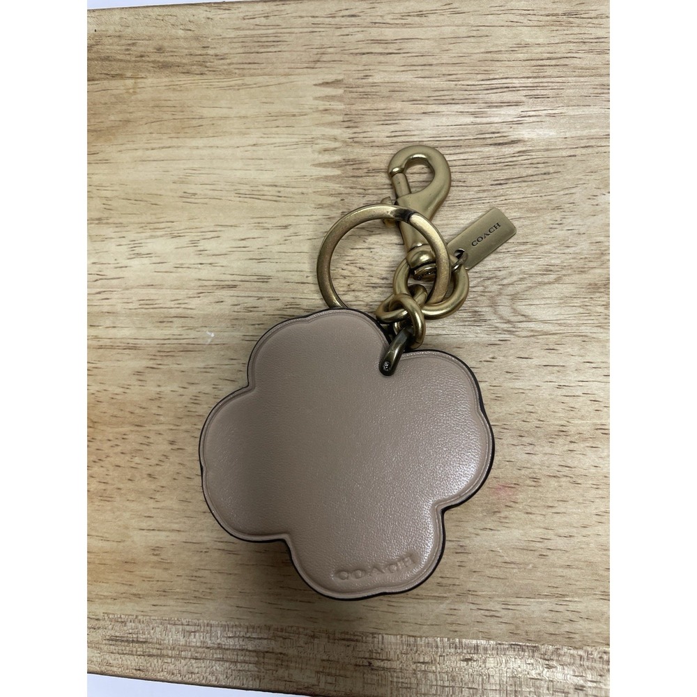 COACH Leather Sequin Appliqué Tea Rose Bag Charm in Beechwood and Gold - Picture 5 of 8